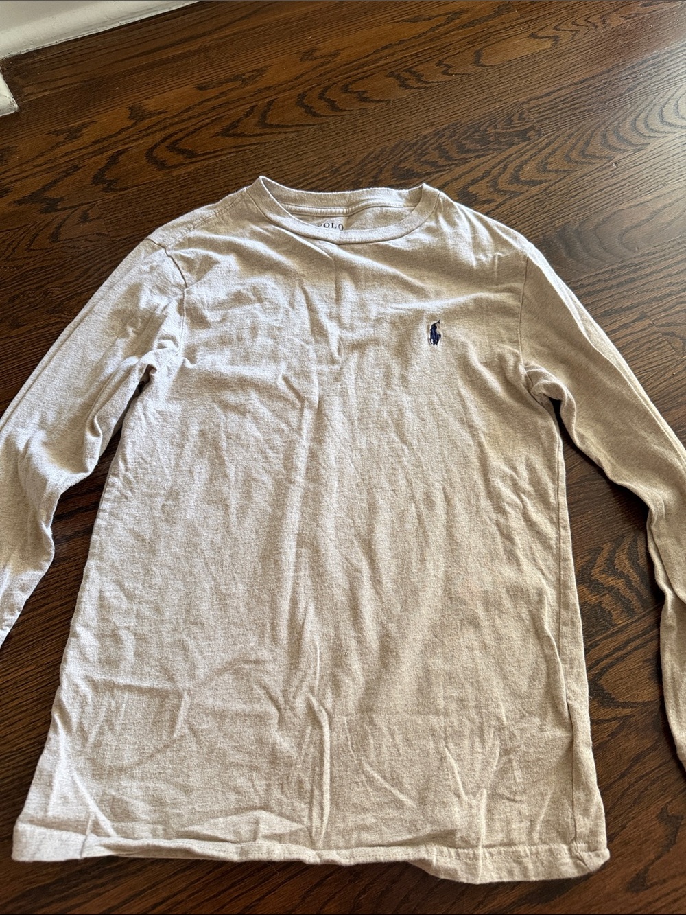 Polo by Ralph Lauren Long-Sleeve Crewneck Tee in Light Beige with Navy Pony